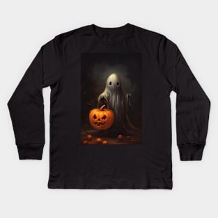 small scary and cute ghost Kids Long Sleeve T-Shirt